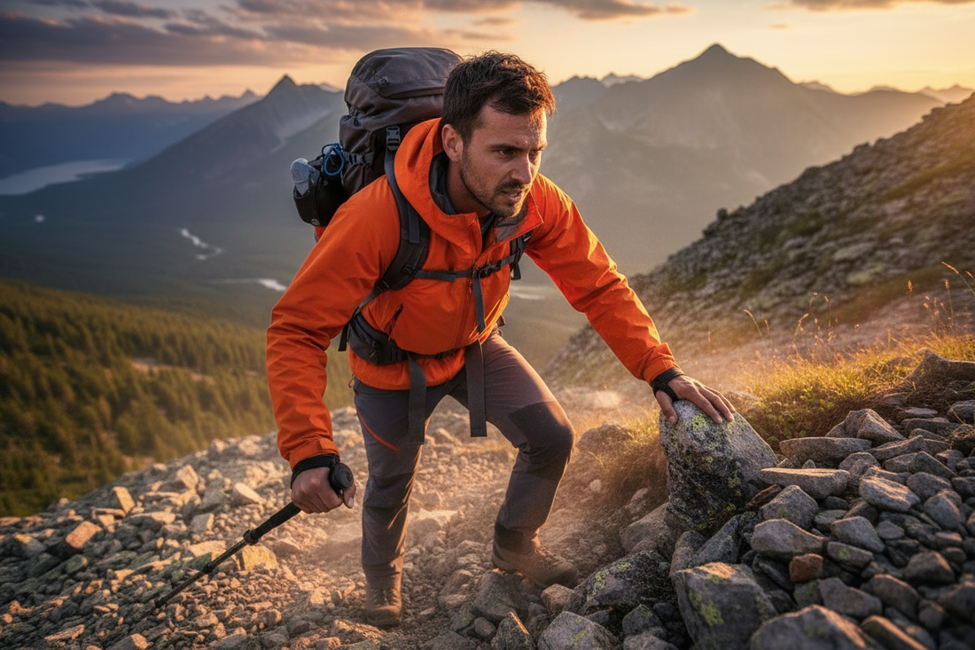 Aventureiro subindo montanha